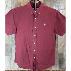 Giordano Classics Mens M Burgundy Cotton Slim Fit Short Sleeve Button Down Shirt